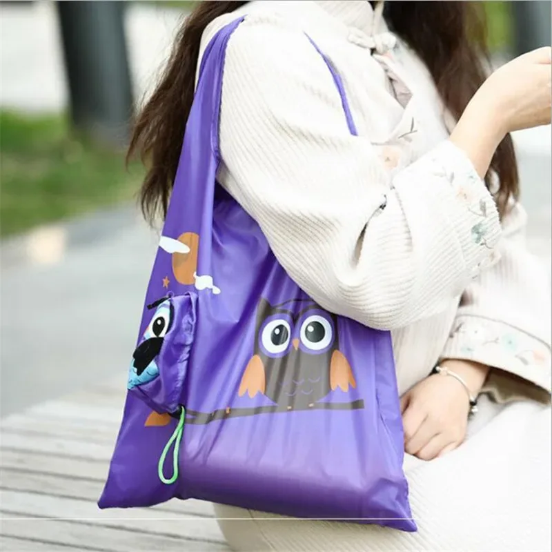 sac de courses pliable en forme de hibou, fourre-tout réutilisable, sac à bandoulière de voyage portable, sacs de rangement pliants, organisateur de maison