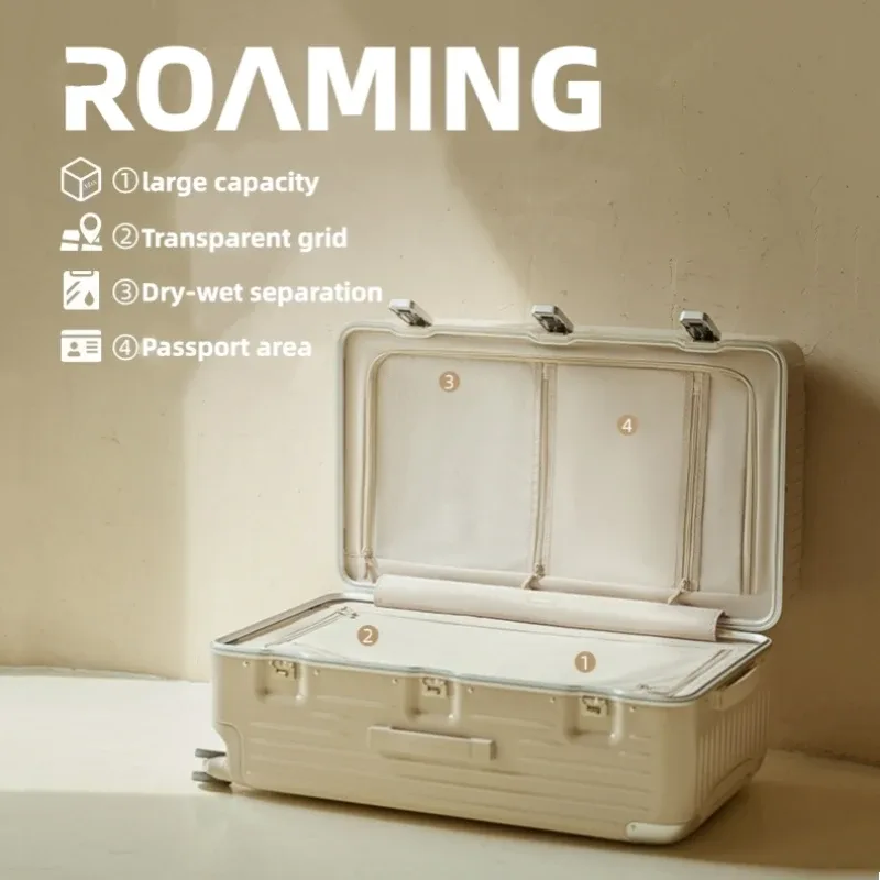 valise de luxe roaming en matériau pc avec cadre en alliage d'aluminium, serrure tsa, bagage à roulettes, grande capacité, 20/24/26/28/30 pouces