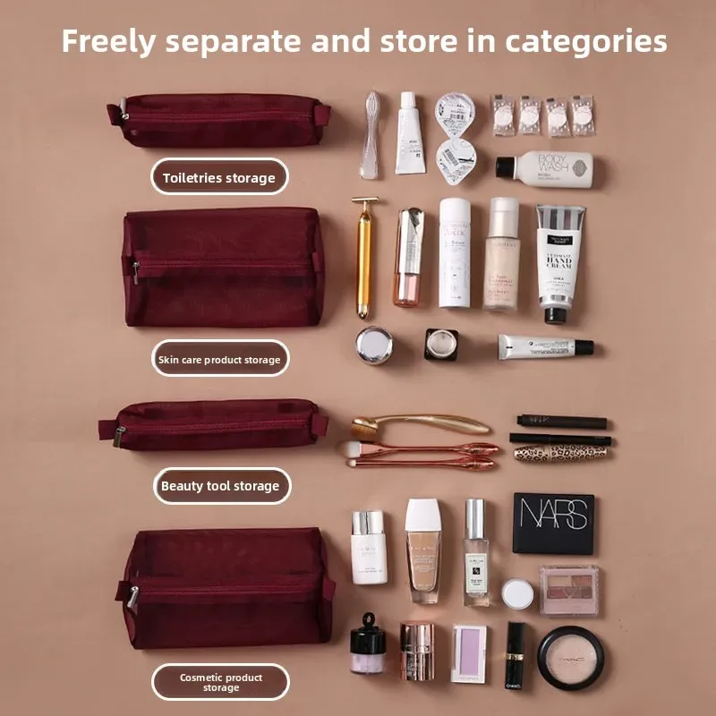 sac de maquillage pliable 4 en 1, grande capacité détachable, organiseur de cosmétiques et de produits de toilette portable avec poignée
