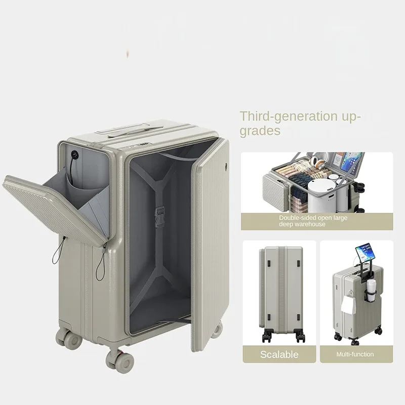 nouvelle valise de voyage à double ouverture 20 pouces, valise cabine extensible multifonctionnelle, bagage anti-explosion avec fermeture éclair 22-26 pouces