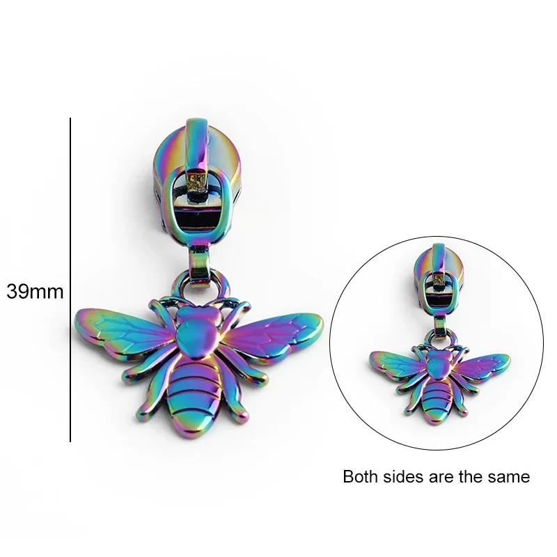 5/10 pièces en forme d'oiseau/abeille/fleur 5 # curseur de fermeture éclair en métal en nylon, pour bricolage, couture, artisanat, vêtements, sacs de rangement de voyage, accessoires à fermeture éclair