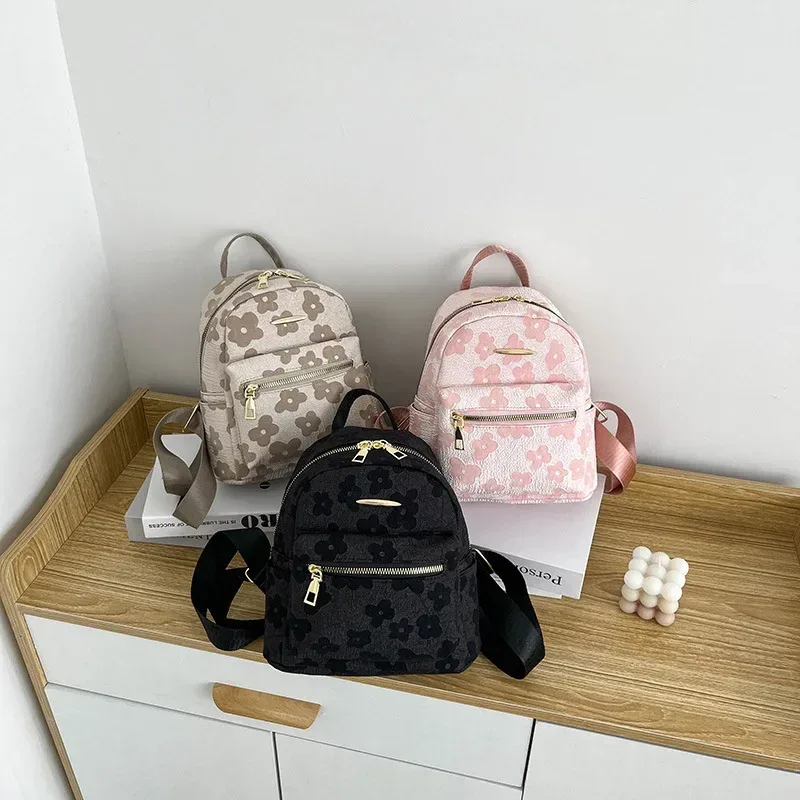 mini petit sac à dos à bandoulière en cuir pu, pochette multifonction pour téléphone pour dames, sac à dos d'école imprimé floral pour dames