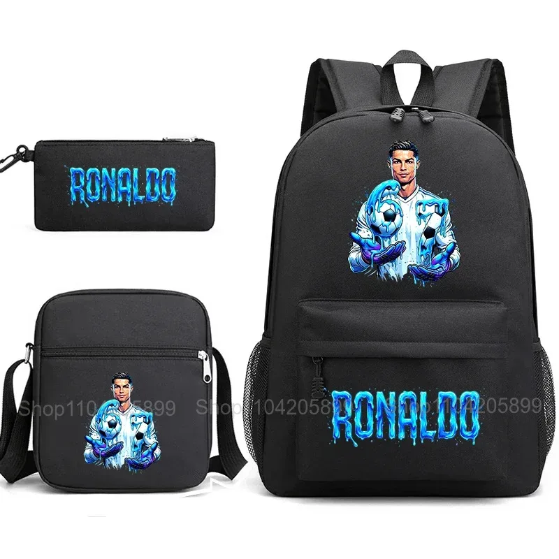 sac à dos cr7 ronaldo football 67 imprimé, sac d'école avec sac à bandoulière et trousse à crayons pour étudiants garçons, cadeau, sac à dos de voyage quotidien