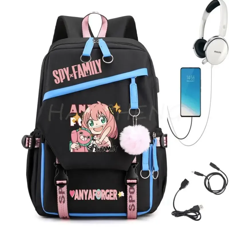 sac à dos familial éventuelles y x pour adolescents, charge usb, rose, voyage, sac à dos en toile pour étudiants, anya forger, cartables pour garçons et filles