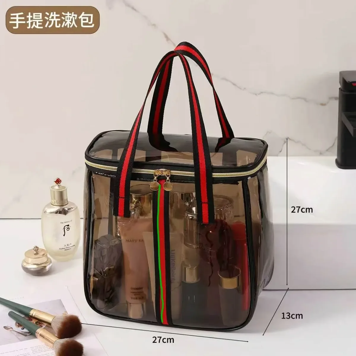 trousse de toilette de voyage grande capacité imperméable style rétro, sac de plage, pochette de maquillage pour voyages en plein air et vacances à la plage