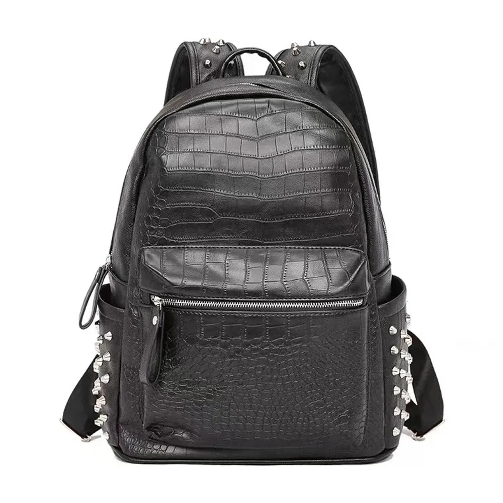 sac dos cuir pu noir motif alligator bandoulière arquée fermeture éclair polyester intérieur poche téléphone capacité 20 35 litres voyage