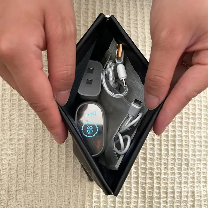 sac de rangement avec fermeture automatique, sac de rangement pour écouteurs filaires, porte-monnaie en pu, mini sac portable pour rouge à lèvres et maquillage