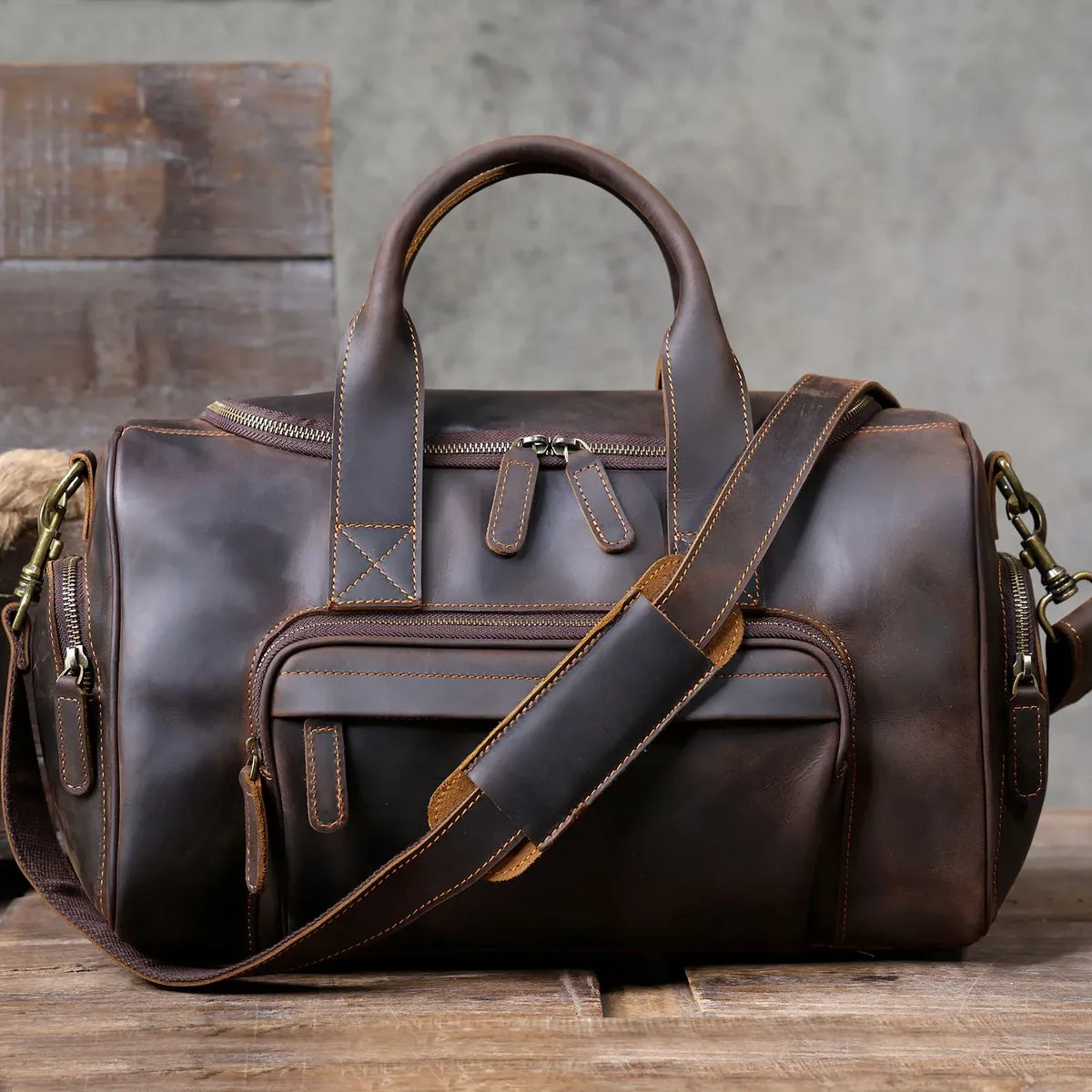 sac de voyage vintage en cuir véritable s.worker, sac de sport en cuir de vachette crazy horse, sac de week-end pour homme, sac de gym, bagage à main