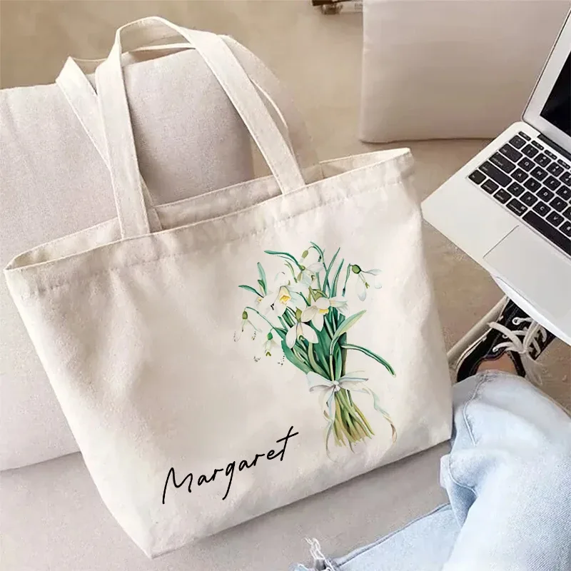 sac à main personnalisé avec nom pour bouquet de fleurs, sac de rangement de voyage, sacs fourre-tout simples, cadeau d'anniversaire personnalisé, mariage, demoiselle d'honneur, initié