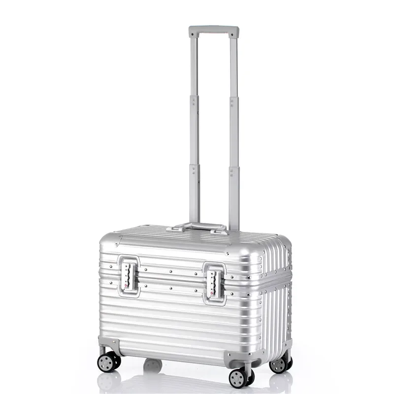 valise aluminium argent doré beige toupie roulettes poignée plaque centrale gris voyage business week-end