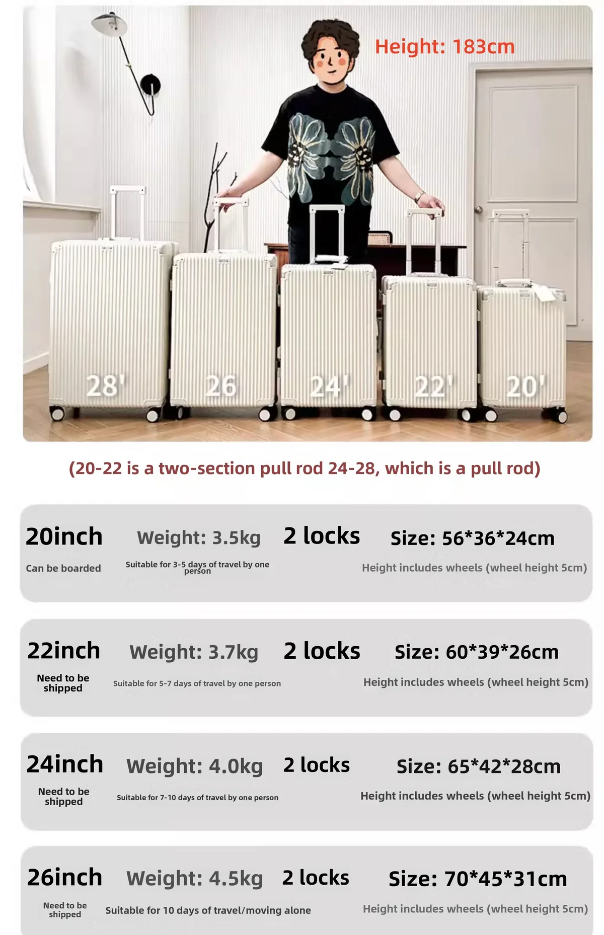 valise à main avec cadre en aluminium, avec roue rotative silencieuse colorée, serrure tsa, boîtier de chariot de voyage, bagages roulants de haute qualité