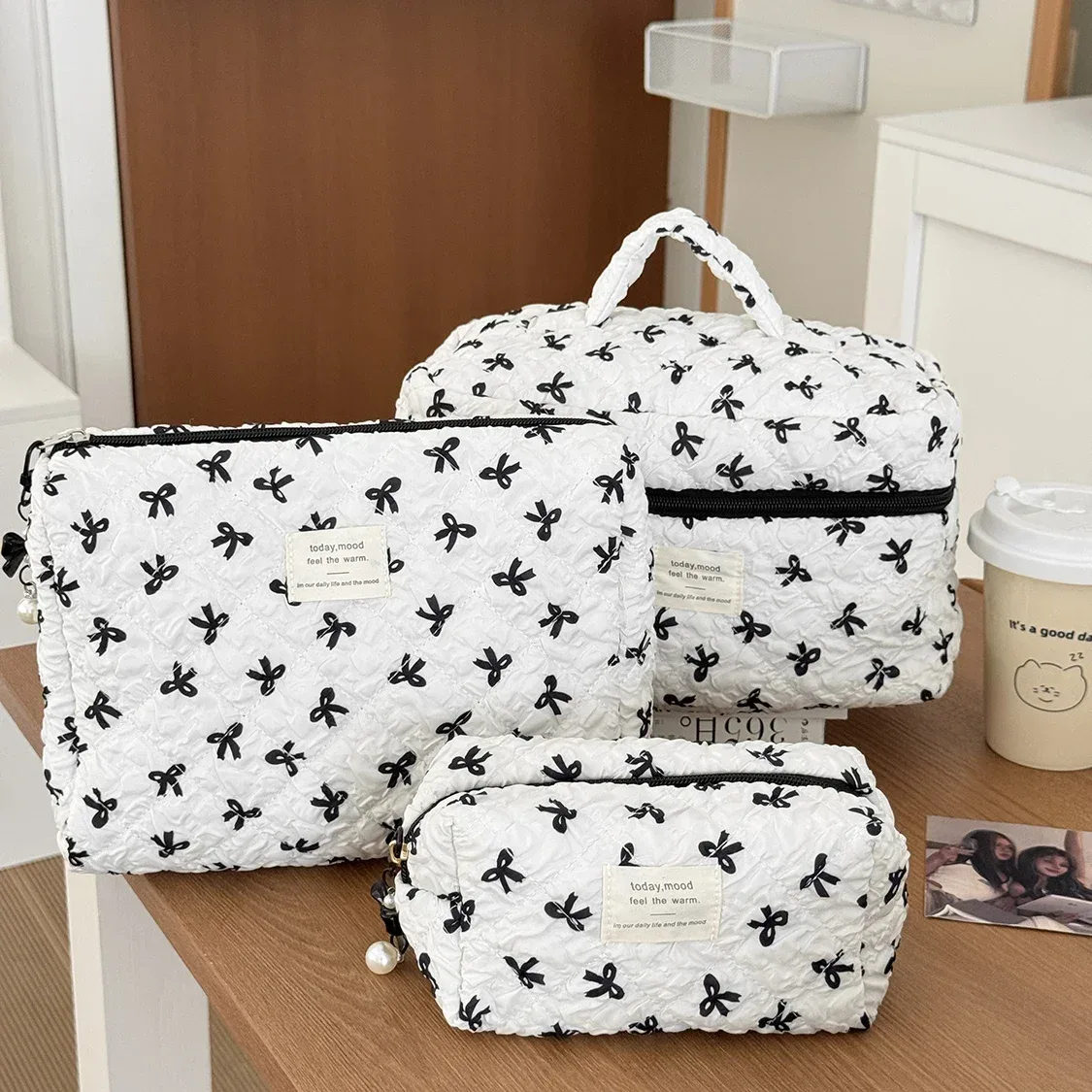 sac à main vintage imprimé feuilles pour femmes, grande capacité, pochette de rangement de maquillage, cosmétiques et de toilette, organisateur de voyage, pochette matelassée