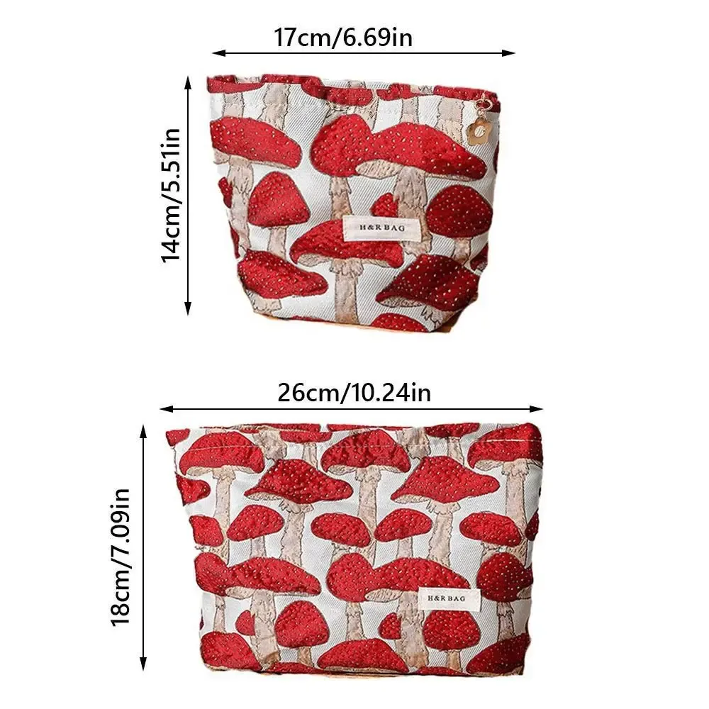 pochette de maquillage artistique en toile, taille m/l, motif champignon rouge, sac de rangement, porte-monnaie, porte-clés, cadeau
