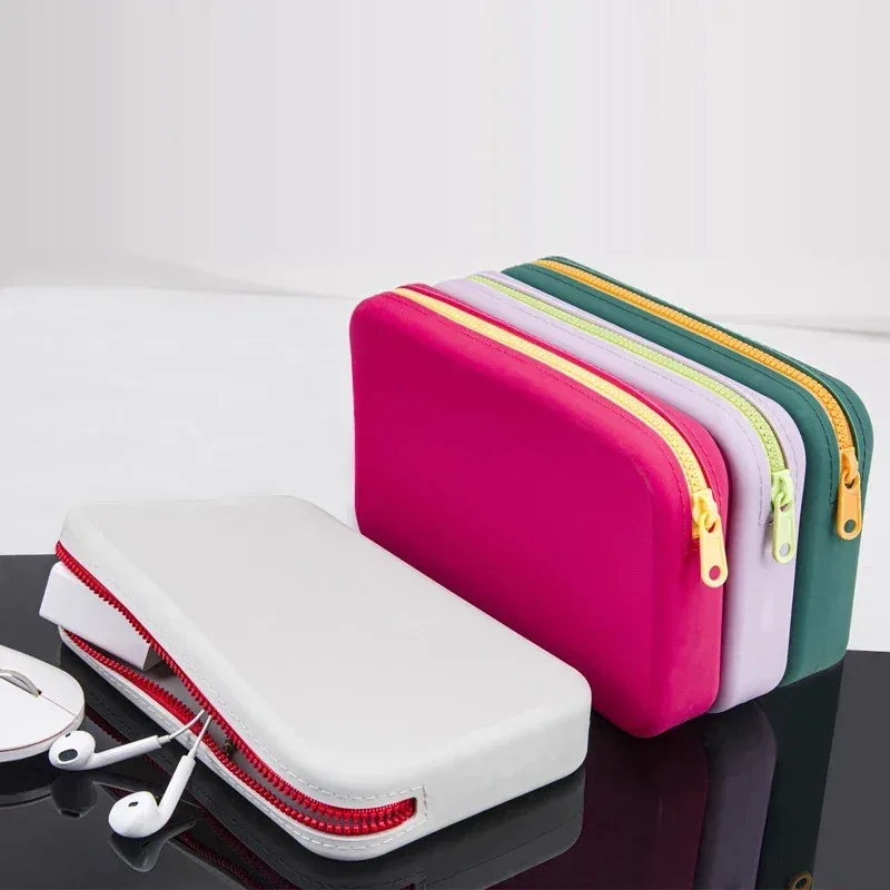 petit sac de rangement carré en silicone pour cosmétiques, porte-brosse de maquillage de voyage de grande capacité, organisateur portable étanche pour cosmétiques