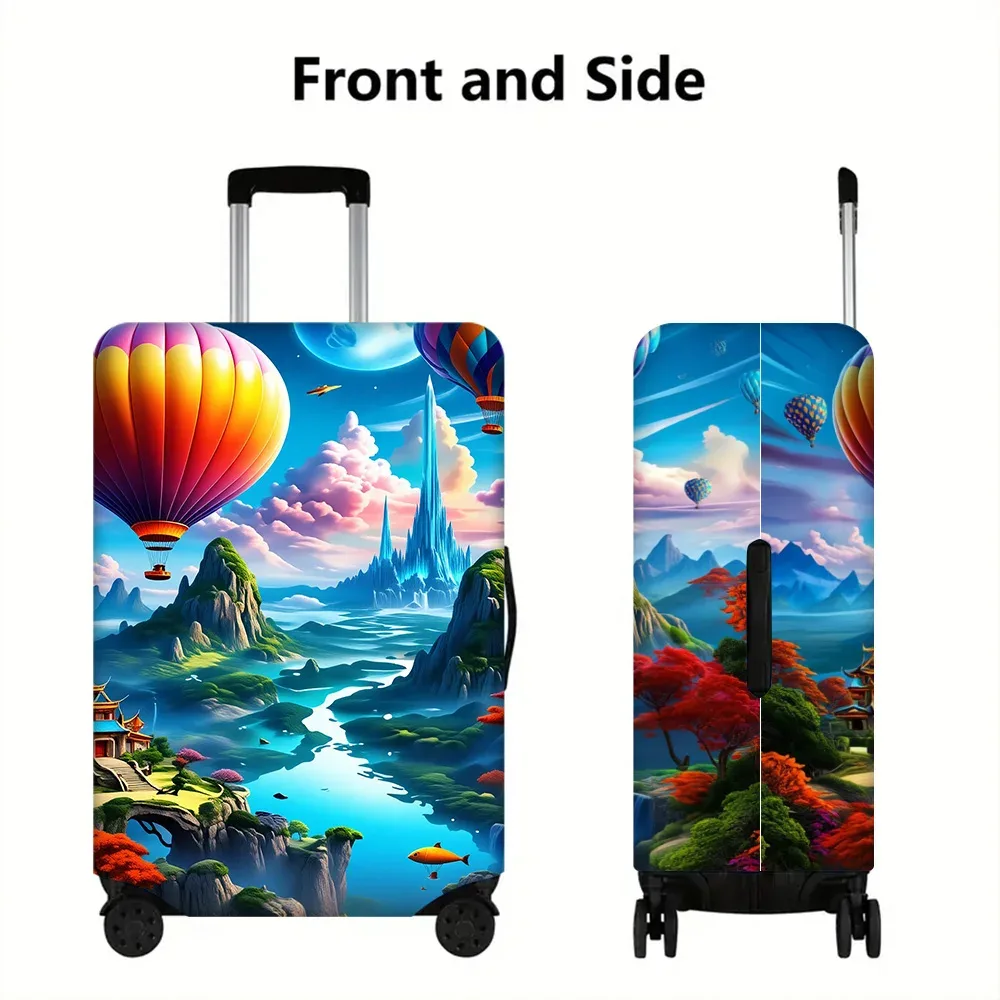 housse valise polyester motif montgolfières nuages roses lune paysage nuit protection voyage noir bleu gris