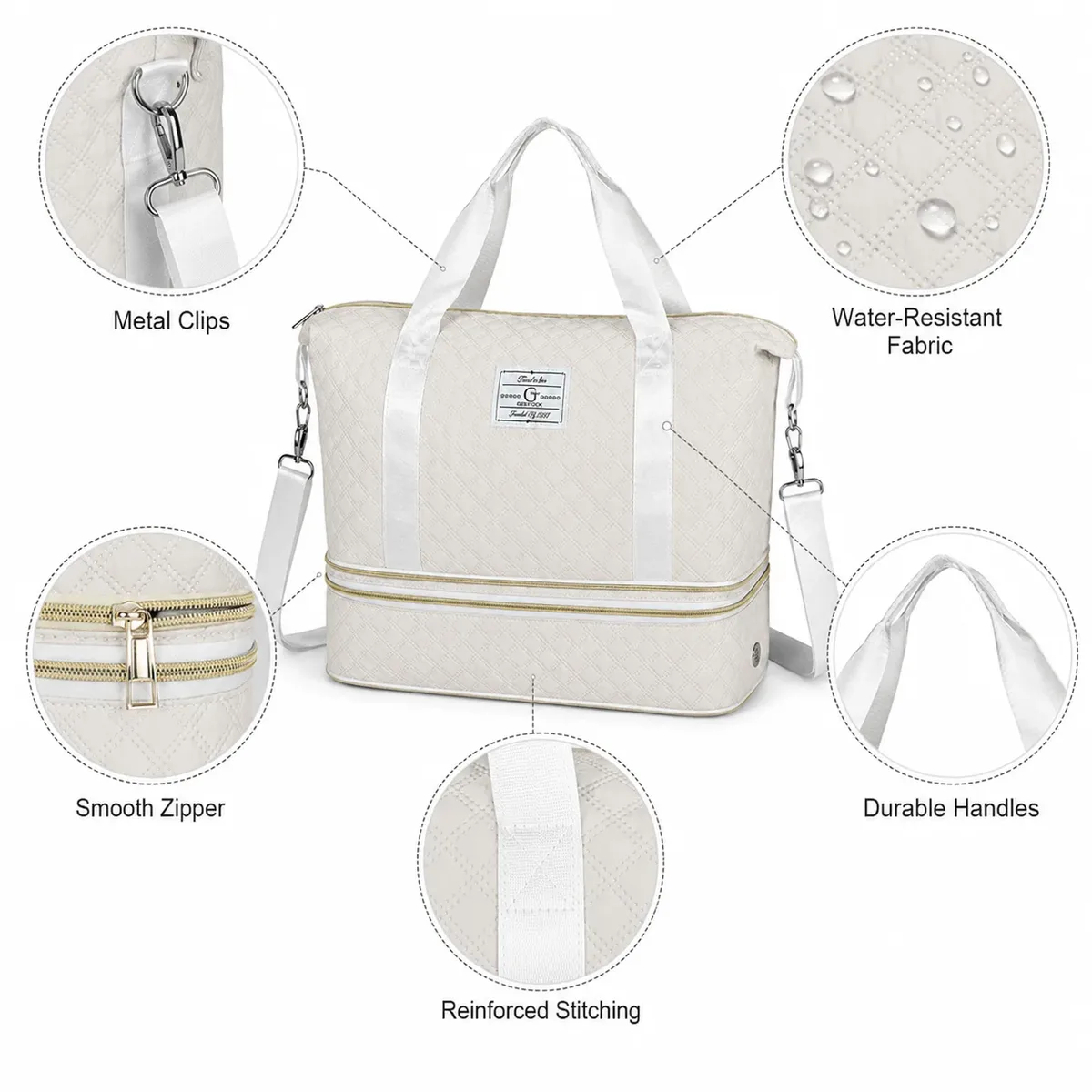 grand sac de voyage matelassé avec compartiment inférieur séparé et bandoulière réglable pour le week-end et la salle de sport