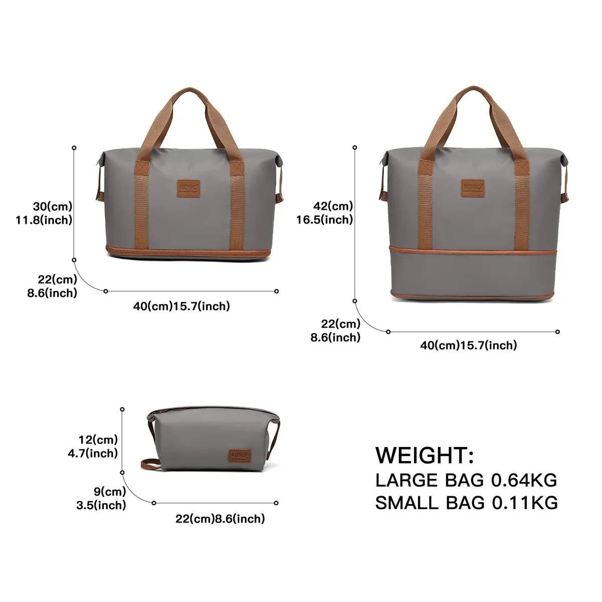 kono-sac cosmétique étanche pour femme et homme, sac de sport séparé, bagage à main et sac à provisions, 36l