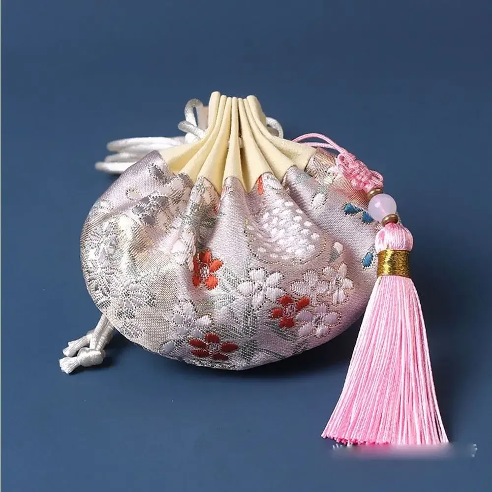 étui à colliers en tissu brodé multicolore à motif de fleurs, sac de rangement de style chinois, pochette à main, sac à bijoux pour femmes, sachet vide
