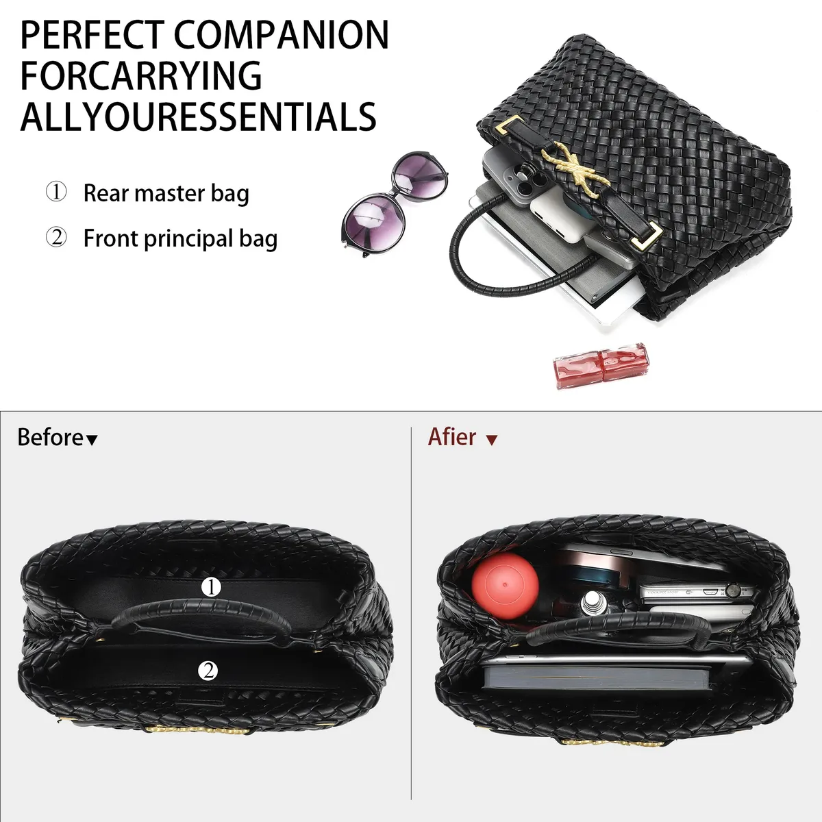 sac fourre-tout tissé pour femme en cuir végétalien, sac à bandoulière, sac à main de créateur avec poignée supérieure, sac sous le bras tendance, pochette pour téléphone