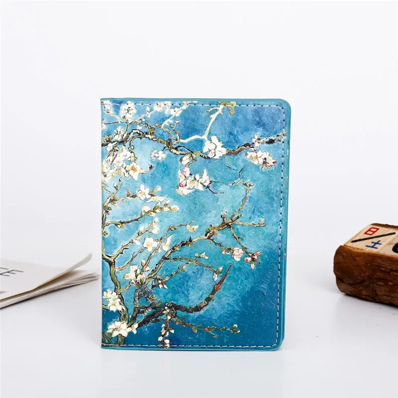 organisateur voyage cuir pu motif floral abstrait bleu noir fleur verte compact portefeuille documents identité business cards credit cards