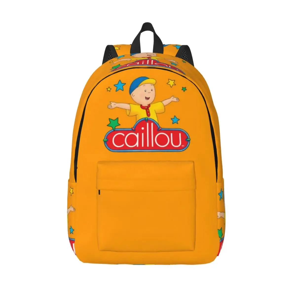 sac dos toile orange personnage caillou poche avant latérale ajustable grande capacité polyester unisexe voyage familial