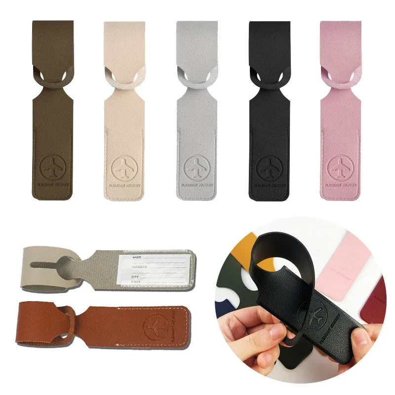 étiquette de bagage en cuir pu pour hommes et femmes, étiquette d'identification portable, étiquettes de bagage de valise, porte-adresse d'identification de nom, accessoires de voyage, 1pc