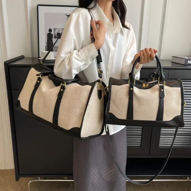 sac à main de rangement de voyage pour femmes, sac de bagages de fitness vintage, sac à bandoulière simple, grand sac en nylon et cuir pu, 2026 sacs à main