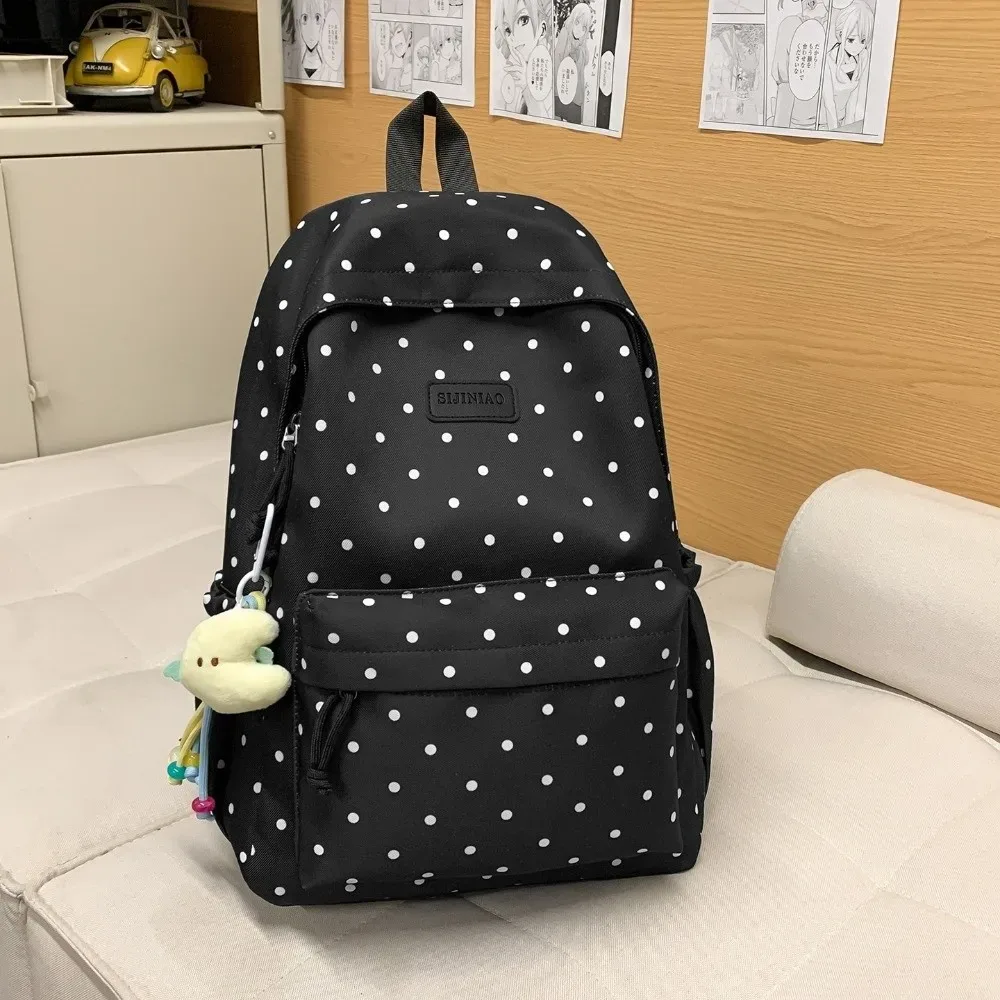 sac à dos léger et mignon à pois, style minimaliste, double bretelles, durable, imperméable, pour l'école et les voyages, compatible ordinateur portable