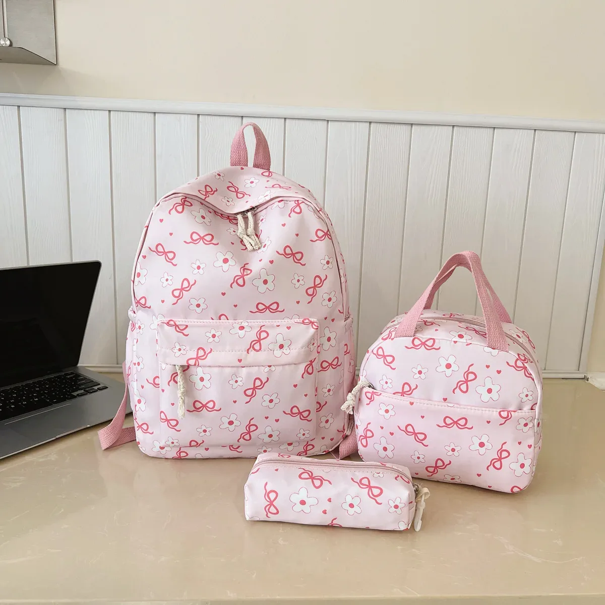 sac à dos trois pièces léger et multifonctionnel pour étudiant, motif floral exquis, grande capacité, idéal pour le campus et les activités de plein air