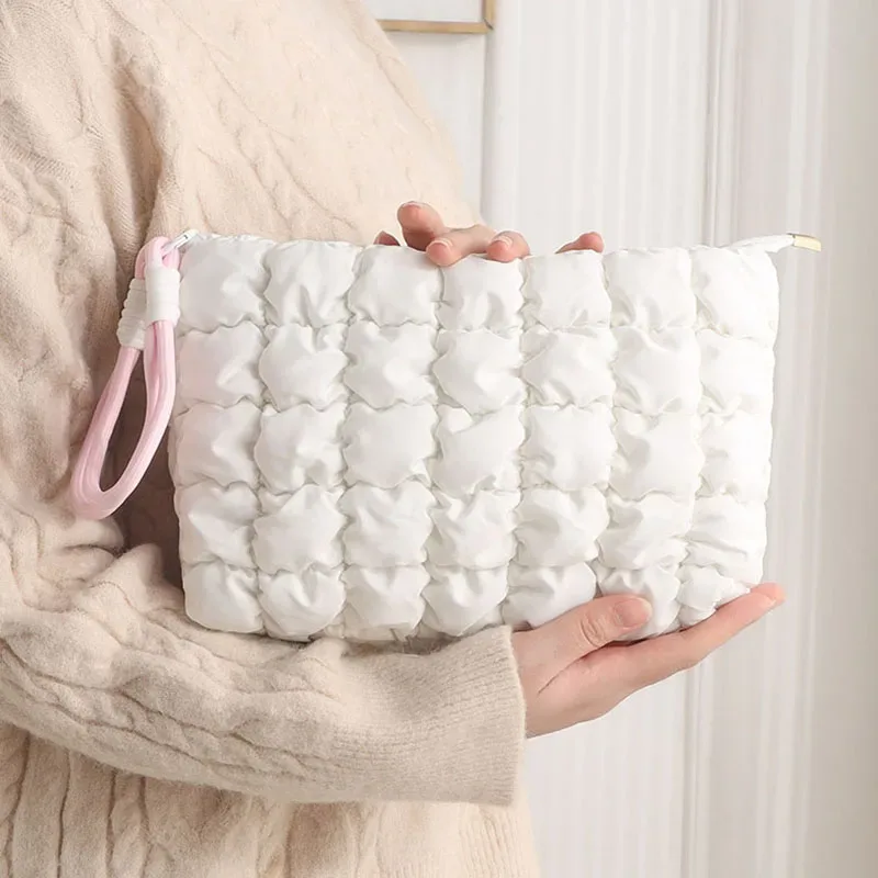 pointrousse de maquillage matelassurera pour femme, trousse cosmétique, trousse de toilette en poudre, trousse à carreaux avec fermeture éclair, trousse d'évaluation de maquillage pour fille