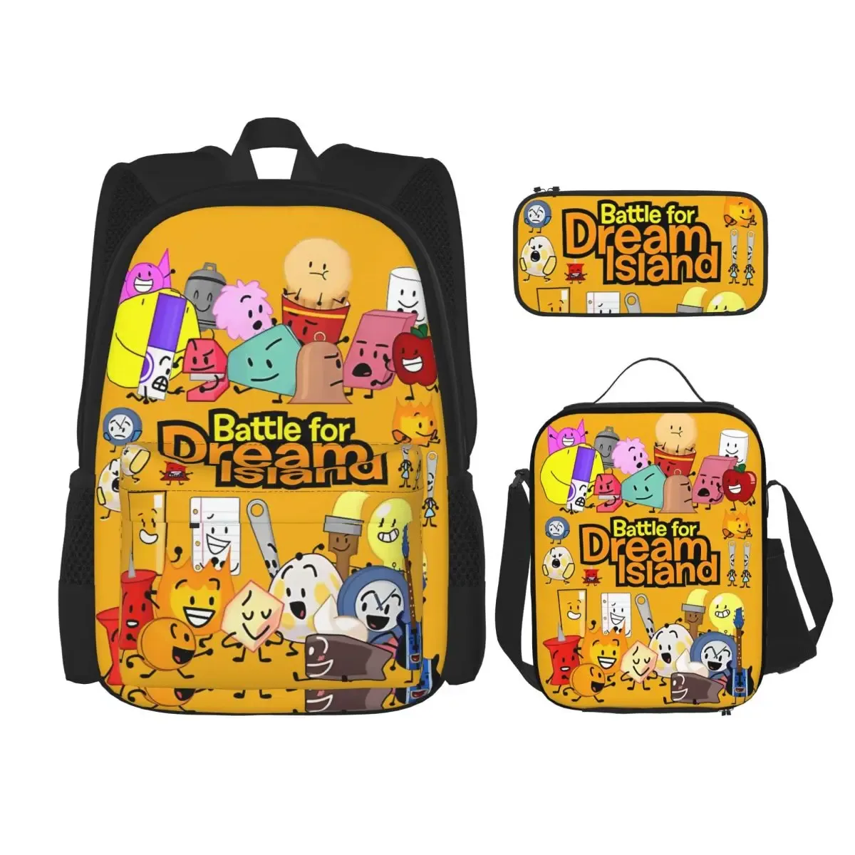 bfdi battle for dream island 3pecs/ensemble sac à dos pour étudiant collège sac à bandoulière sac à déjeuner trousse à crayons