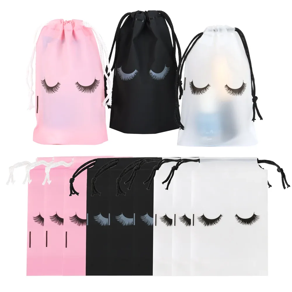 sacs de rangement pour soins post-cils, 30 pièces, avec cordon de serrage, pochette d'emballage de voyage en plastique eva étanche, accès aux extensions de cils