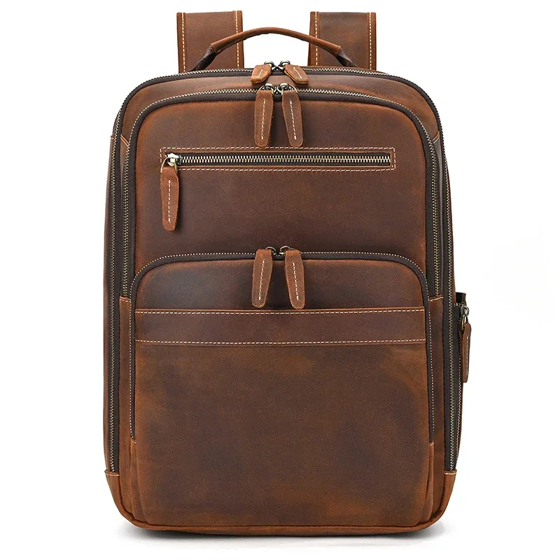 sac à dos rétro en cuir pour hommes d'affaires, sac pour ordinateur portable de 15 à 16 pouces, sac de jour de grande capacité, sac d'école de voyage