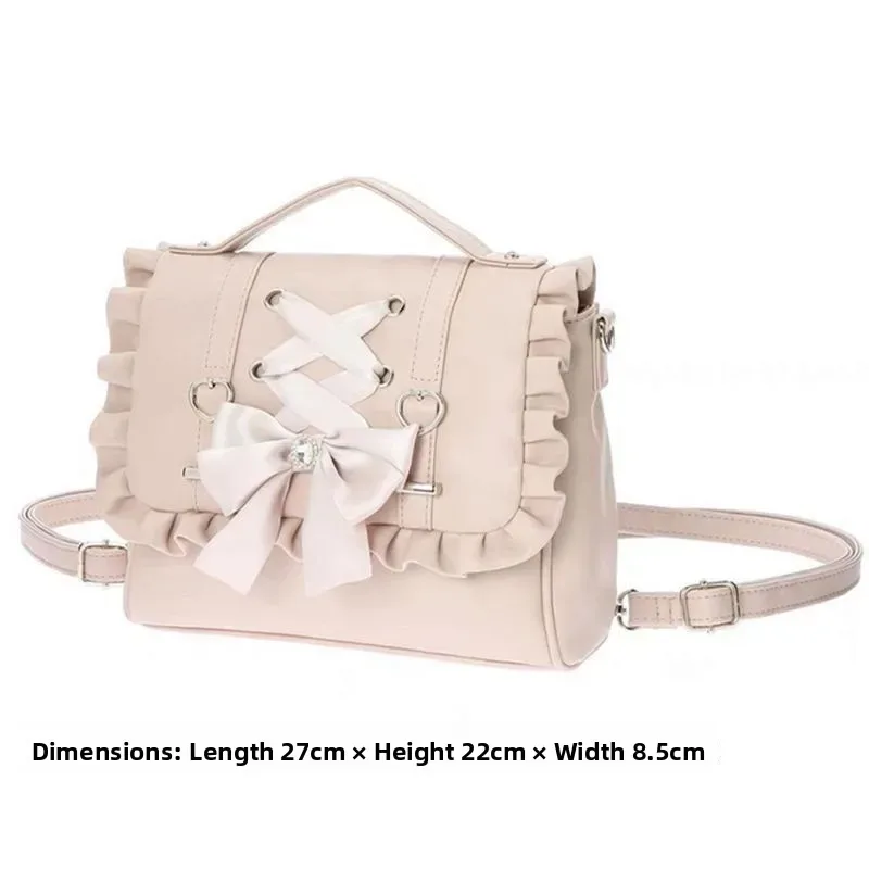 lolita knot femmes bapa sac à main simple épaule bandoulière double sac coréen sle décontracté en cuir pu kawaii sac à dos ita sac
