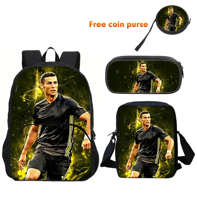 ronaldo 3 pièces ensemble sac à dos sport sac à bandoulière trousse à crayons cr sac à dos football étoile livre sacs pour garçons filles meilleur cadeau