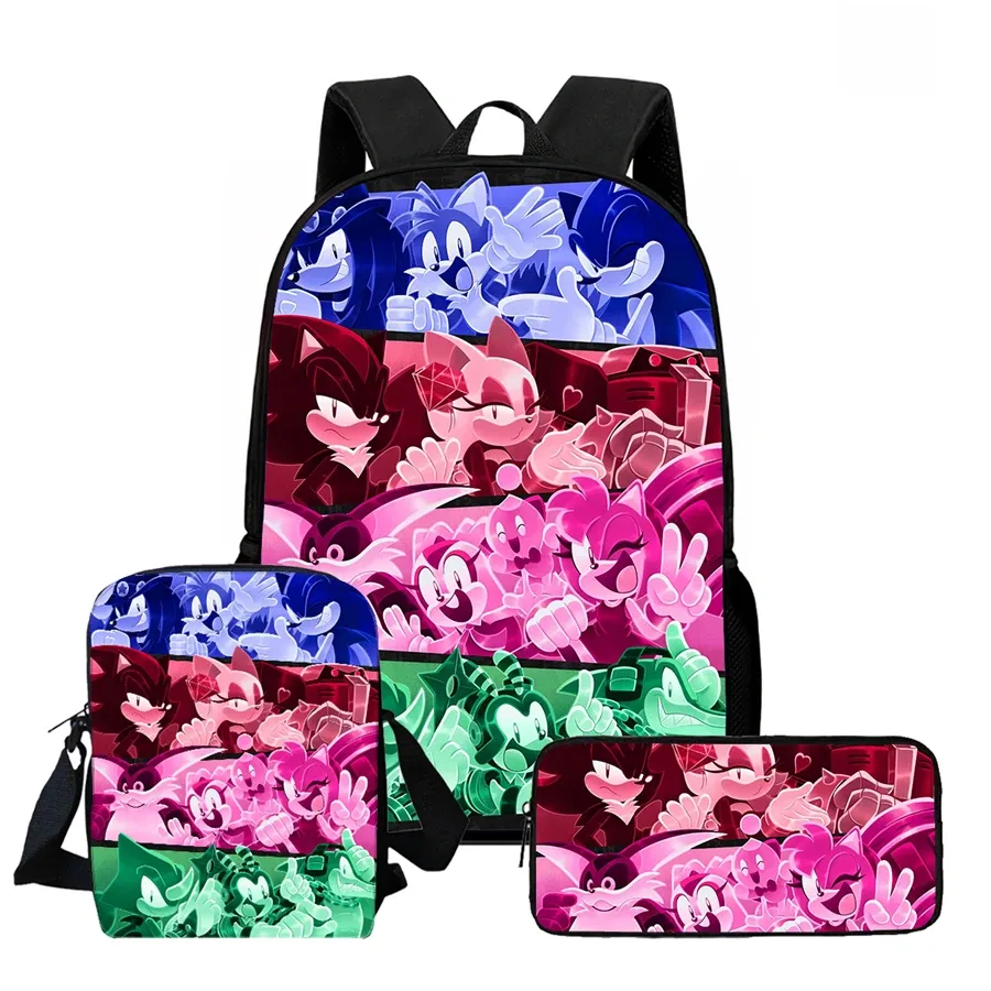 ensemble de 3 sacs à dos de dessin animé soo-nn-ic, comprenant un sac bandoulière et une trousse à crayons, unisexe, adapté aux garçons et aux filles âgés de 5 à 10 ans.
