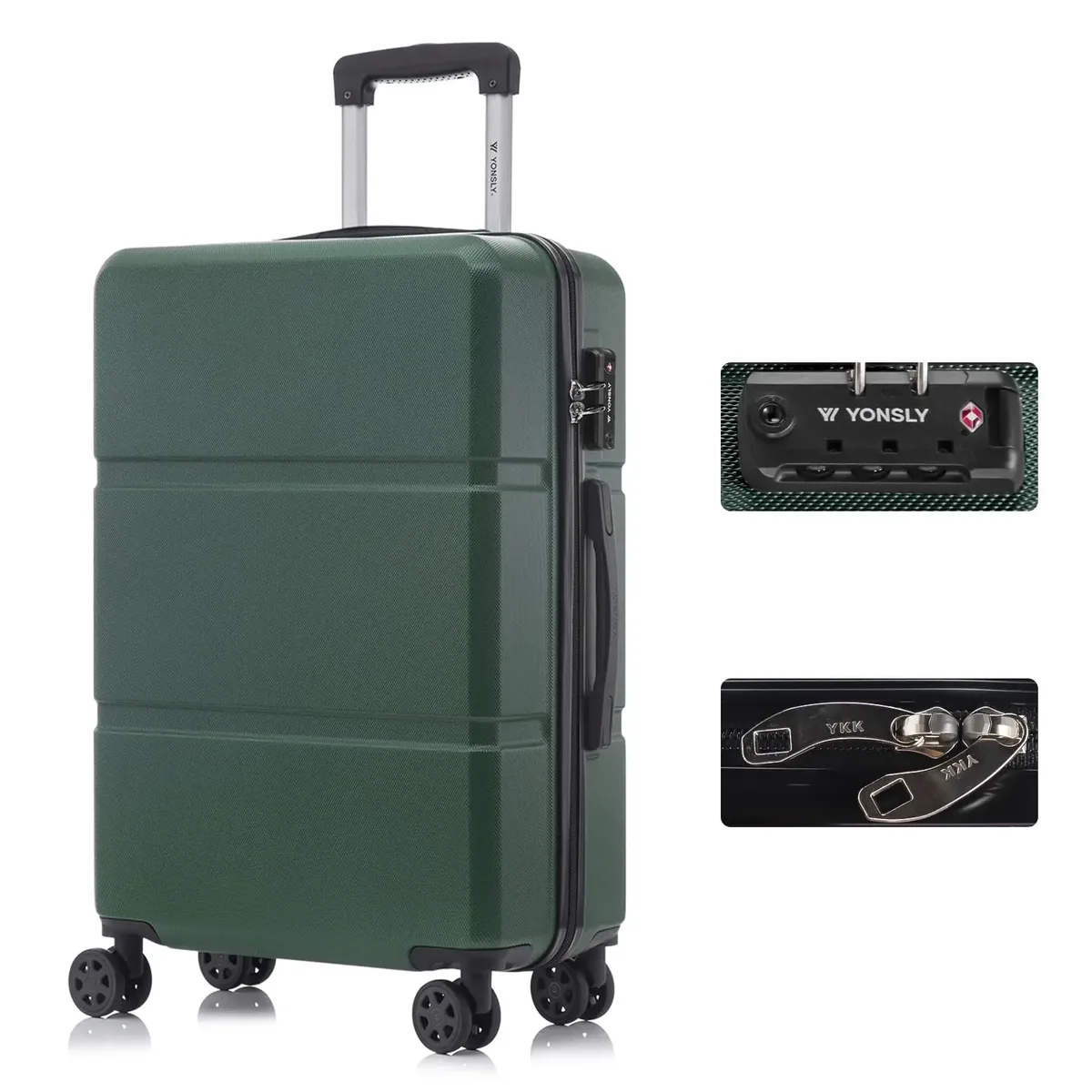 valise yonsly 20/24/28 pouces avec fermeture éclair ykk, serrure tsa 4 360 ° valise rigide à roulettes avec poignée en caoutchouc souple, unisexe, élégante et minimaliste, idéale pour les courts séjours.
