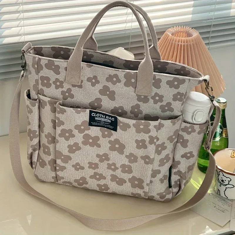 sac fourre-tout au design floral 3d, fermeture éclair épaisse, sac en toile multifonctionnel, sac à main d'ordinateur pour étudiant, sac d'école à bandoulière