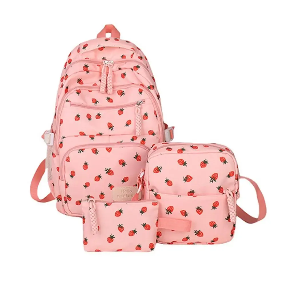 sac dos nylon rose fraises blanc grand capacité étudiant accessoires poche organisateur voyage université