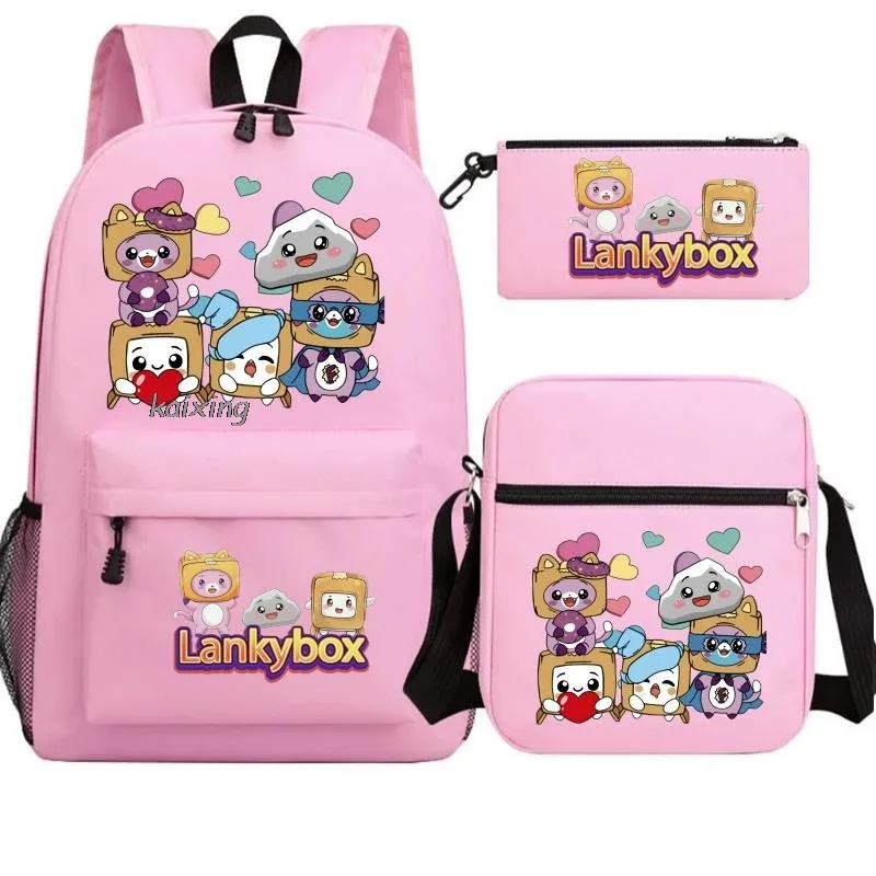 sac à dos tendance lankybox camouflage 3 pièces, grande capacité, pour adolescents, ordinateur portable, école, avec sac à bandoulière, anime, hommes, voyage, mochilas, cadeau