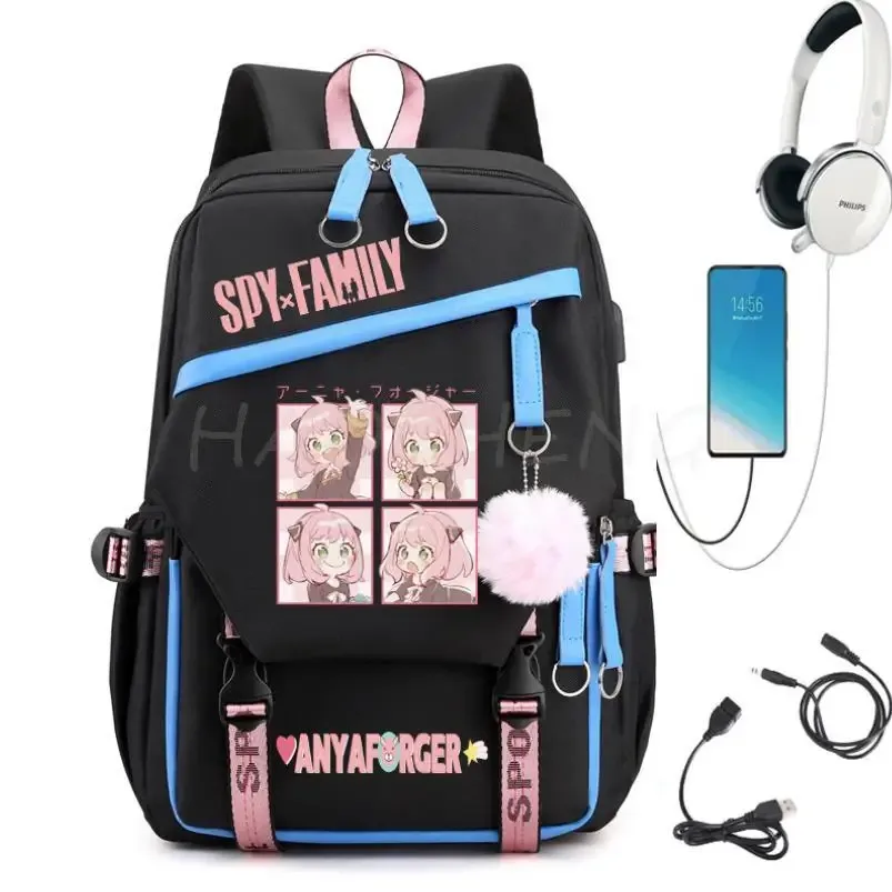 sac à dos familial éventuelles y x pour adolescents, charge usb, rose, voyage, sac à dos en toile pour étudiants, anya forger, cartables pour garçons et filles