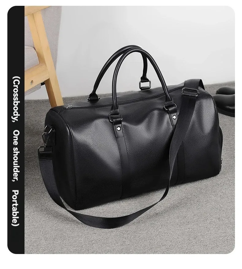 sac de voyage en cuir pu imperméable de grande capacité pour hommes, sac de week-end de nuit, bagage à main, sac multi-poches