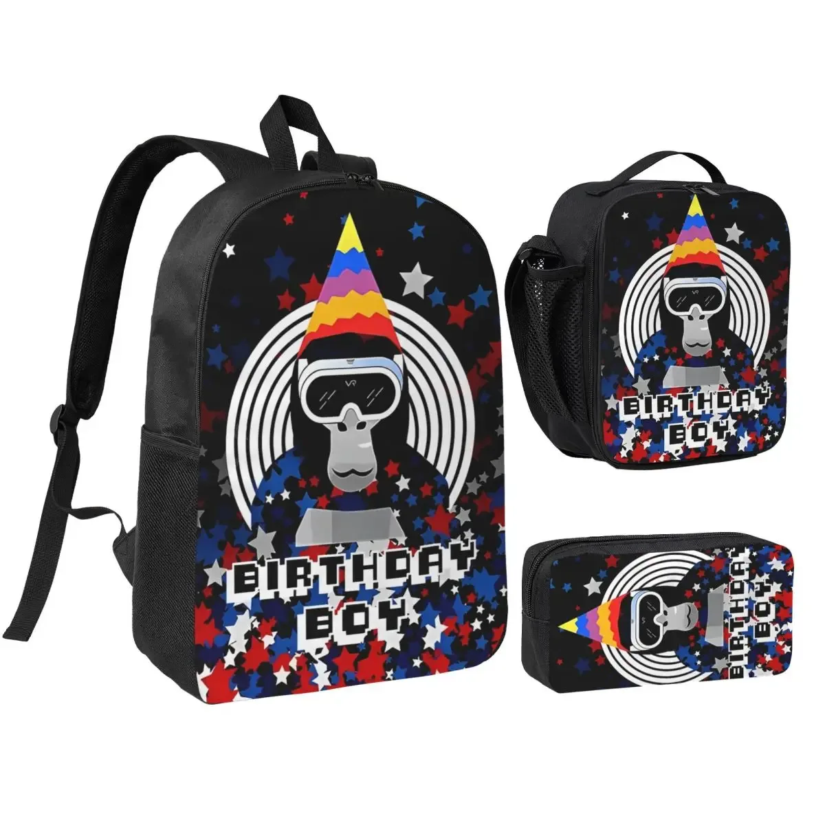 sac dos polyester motifs colorés pochette noire sac lunch lumineux transport jour usage voyage