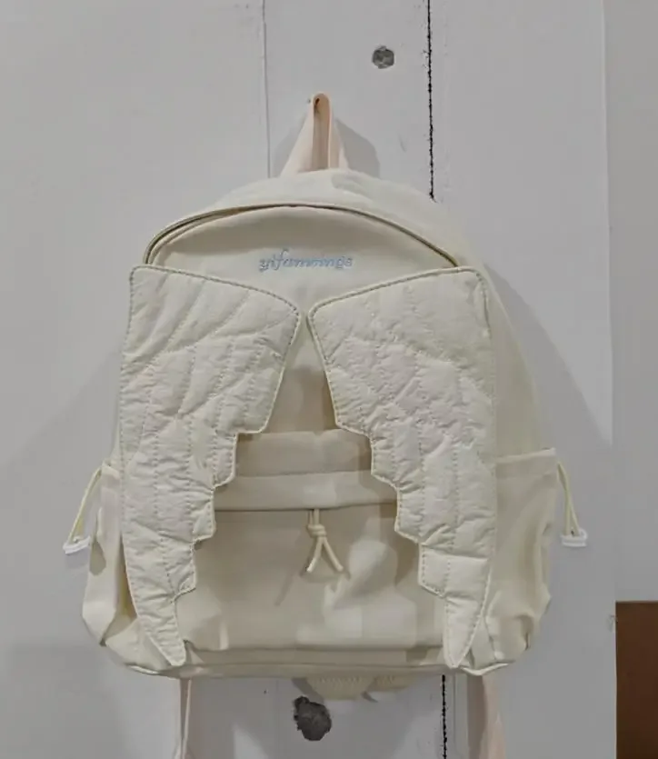 sac à dos matelassé à pois ailes d'ange pour étudiants, sac d'école en nylon mignon et tendance, sac de voyage quotidien léger et spacieux