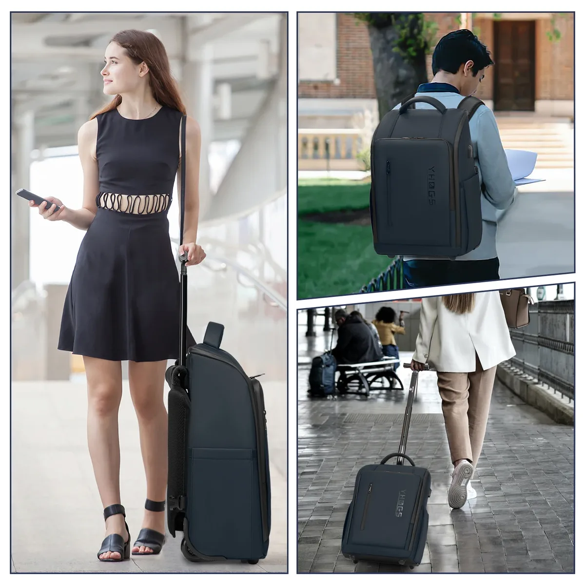 sac à dos à roulettes professionnel avec roulettes, sac de cabine, sac de voyage imperméable pour ordinateur portable, bagage à main 18 pouces