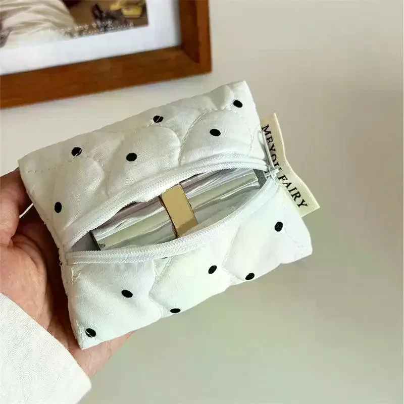 trousse de maquillage matelassée à pois pour femmes et filles, petite et grande, pour rouge à lèvres, pinceaux, cosmétiques, étui portable, mini portefeuille, porte-monnaie