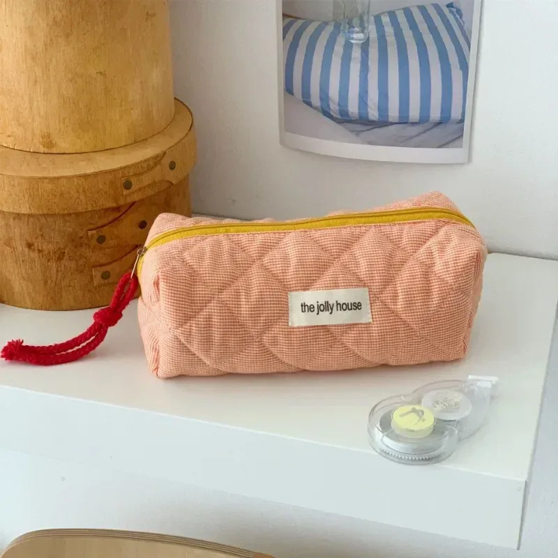 sac de maquillage à carreaux bloquant les couleurs pour femmes, sac de rangement pour pinceaux de maquillage de grande capacité, trousse de toilette pour soins de la peau