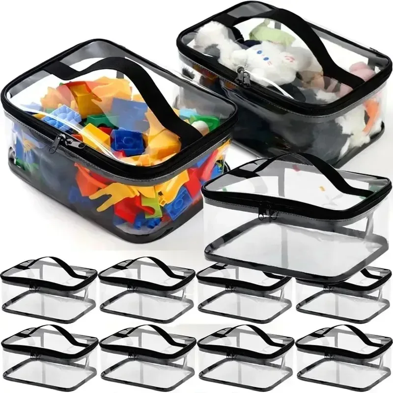 sac de rangement extra large en pvc transparent, 1/10 pièces, organisateur épais et étanche pour jouets cosmétiques, système de pochette transparente réutilisable de voyage