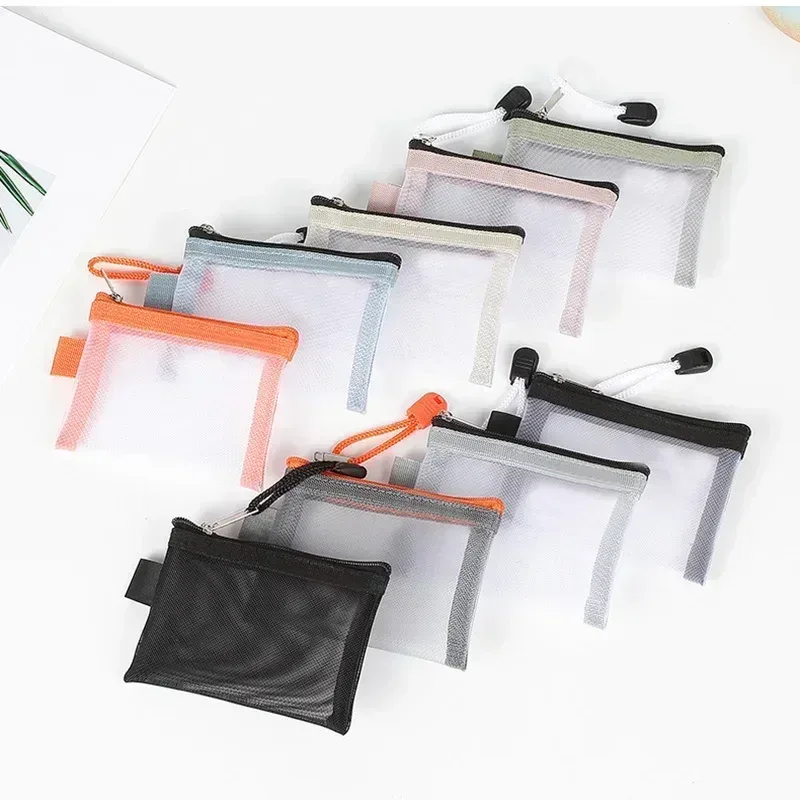 porte-monnaie en maille pour femmes, fermeture éclair transparente, sacs de rangement en poudres, porte-cartes pour filles, porte-clés, petits sacs à main