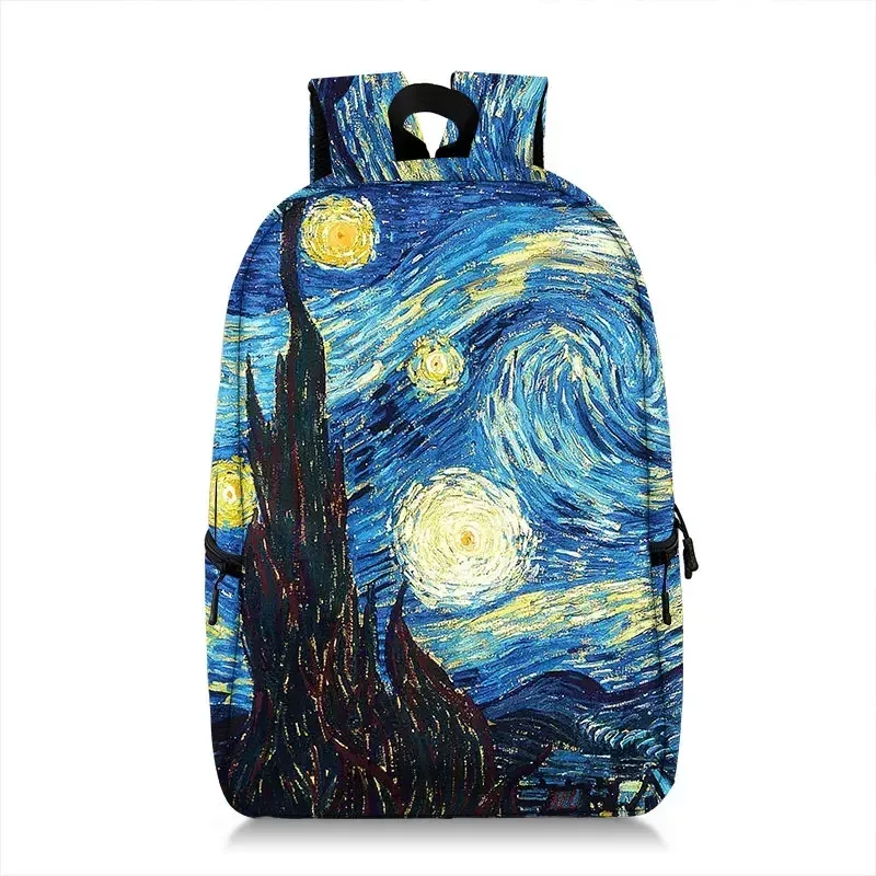 sac à dos peinture à l'huile de claude monet gustability klimt van gogh, cartable de nuit étoilée, baiser de tournesol, cartable de voyage pour femme